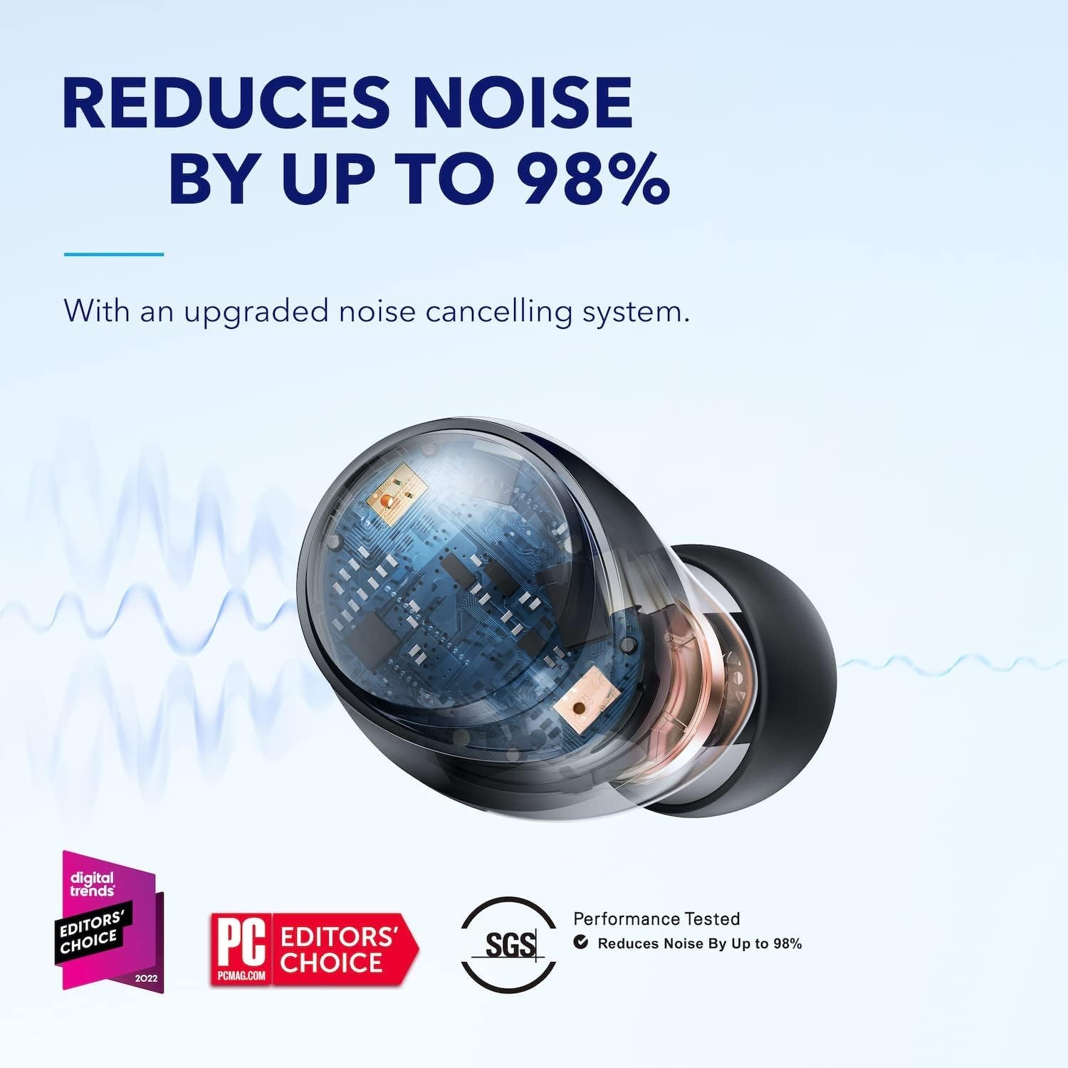 by  Space A40 Adaptive Active Noise Cancelling Wireless Earbuds, Reduce Noise by up to 98%, Ultra Long 50H Playtime, 10H Single Playtime, Hi-Res Sound, Comfortable Fit, Wireless Charge