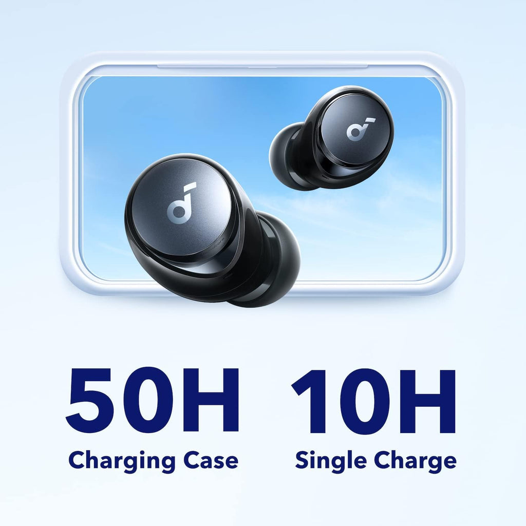 by  Space A40 Adaptive Active Noise Cancelling Wireless Earbuds, Reduce Noise by up to 98%, Ultra Long 50H Playtime, 10H Single Playtime, Hi-Res Sound, Comfortable Fit, Wireless Charge